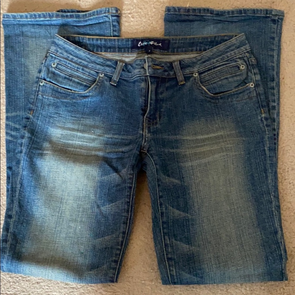 glitter speck blue flare jeans